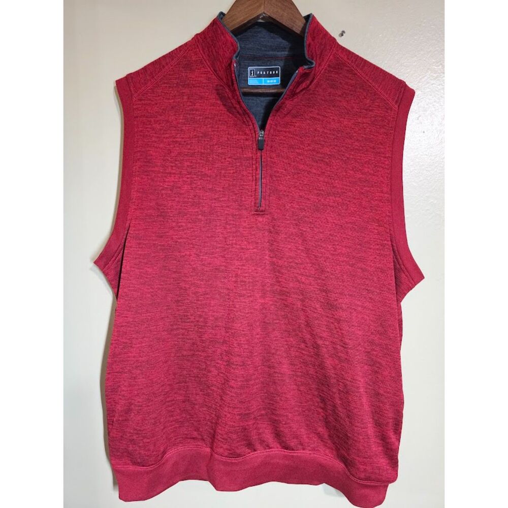 PGA TOUR Red Heather Quarter Zip Golf Sweater Vest Mens Medium NWT